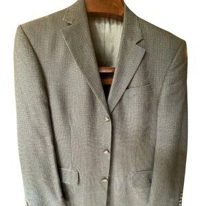 Vintage Oscar de la Renta Blazer - Brown Blue Houndstooth, 42L, Silk Wool Blend